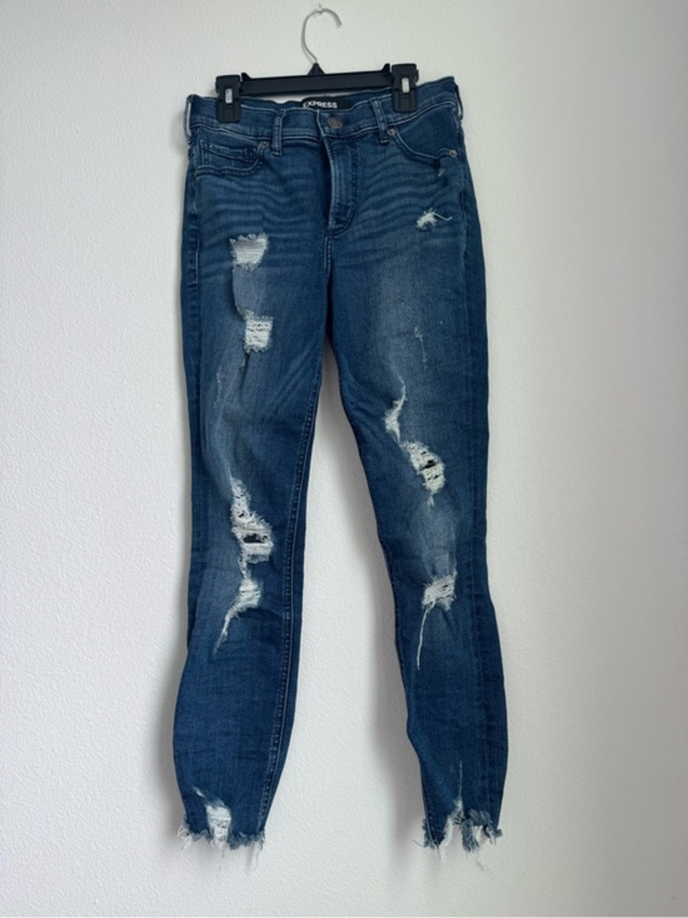 Express Women's Ripped Dark Blue Skinny Jeans